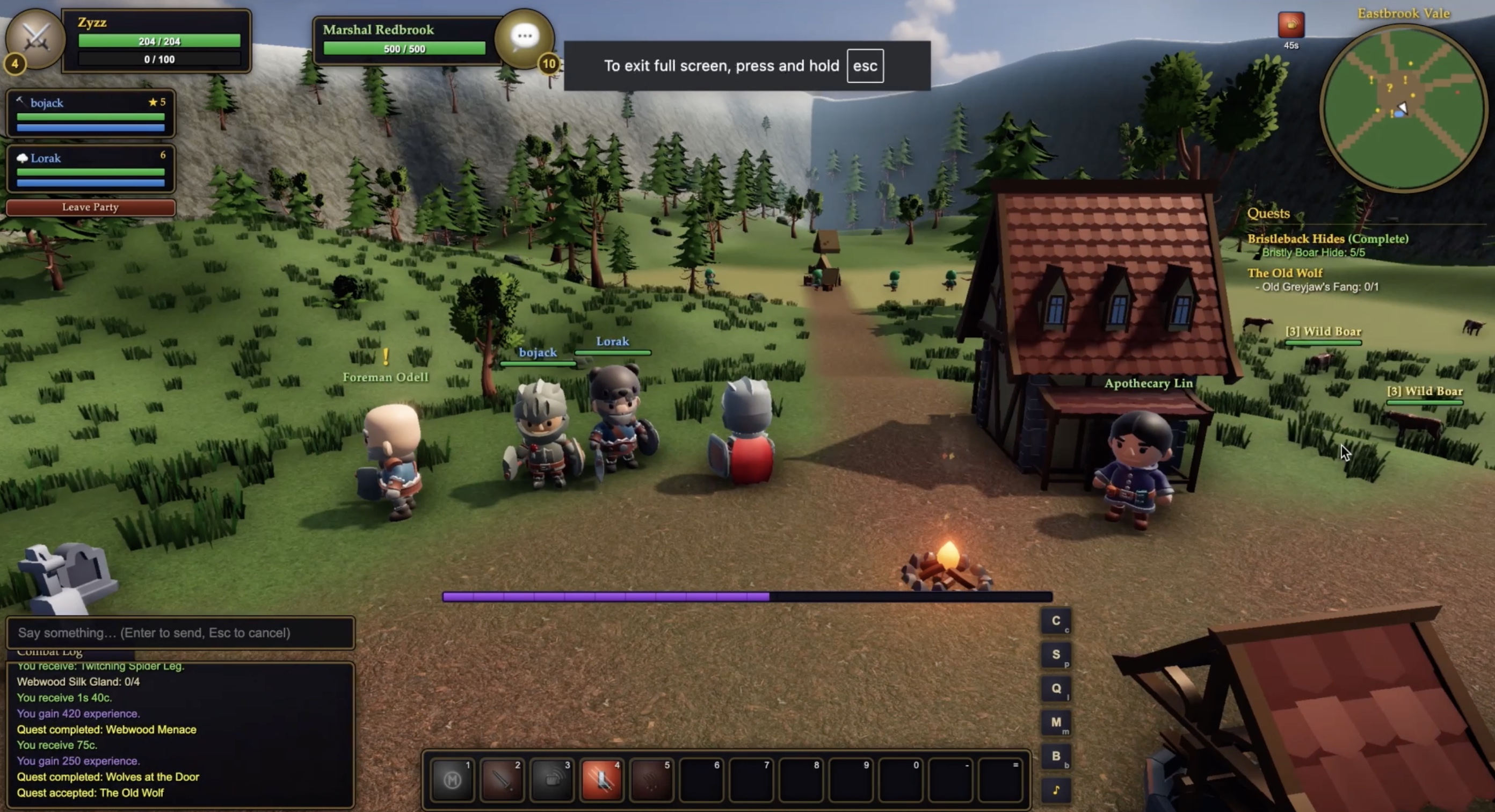 World of Claudecraft party questing outside the apothecary in Eastbrook